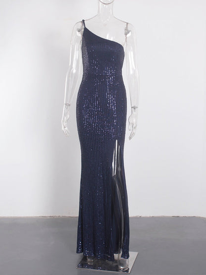 JuliaFashion - 2024 Slim One Shoulder Sequin Cocktail Dress