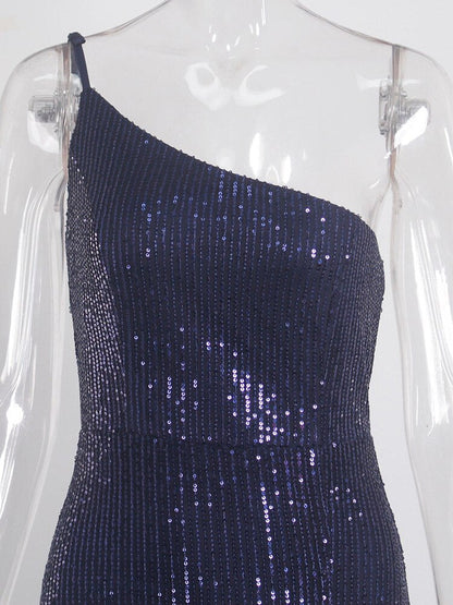 JuliaFashion - 2024 Slim One Shoulder Sequin Cocktail Dress