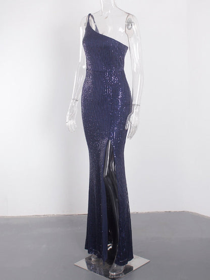 JuliaFashion - 2024 Slim One Shoulder Sequin Cocktail Dress