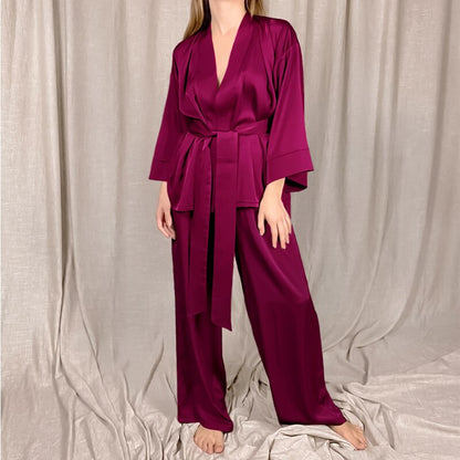 JuliaFashion - 2024 Solid Women's Pajamas Robes With Sashes 2 Piece Set