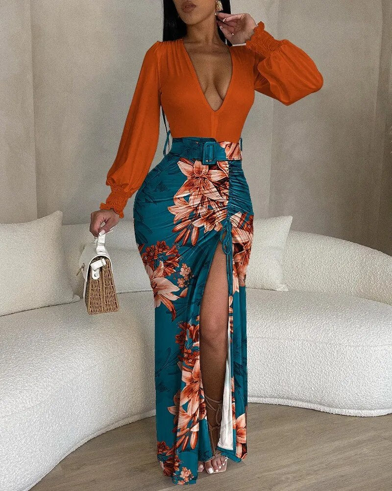 JuliaFashion - 2024 Sexy Irregularity Print Maxi Dress