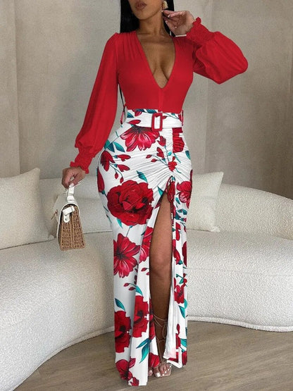 JuliaFashion - 2024 Sexy Irregularity Print Maxi Dress