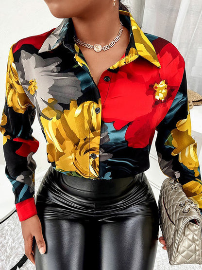 JuliaFashion - 2024 Women's Shirt Retro Loose Contrast Color Leopard Chiffon Blouse