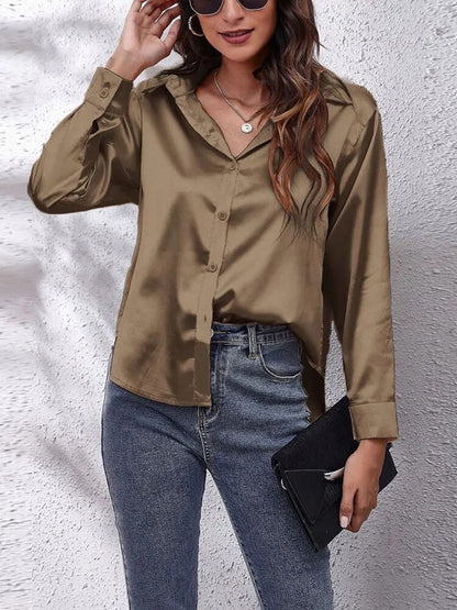 JuliaFashion-Imitation Silk Long Sleeve Blouse