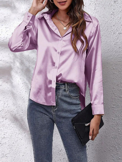 JuliaFashion-Imitation Silk Long Sleeve Blouse