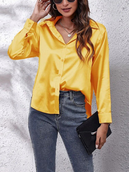 JuliaFashion-Imitation Silk Long Sleeve Blouse