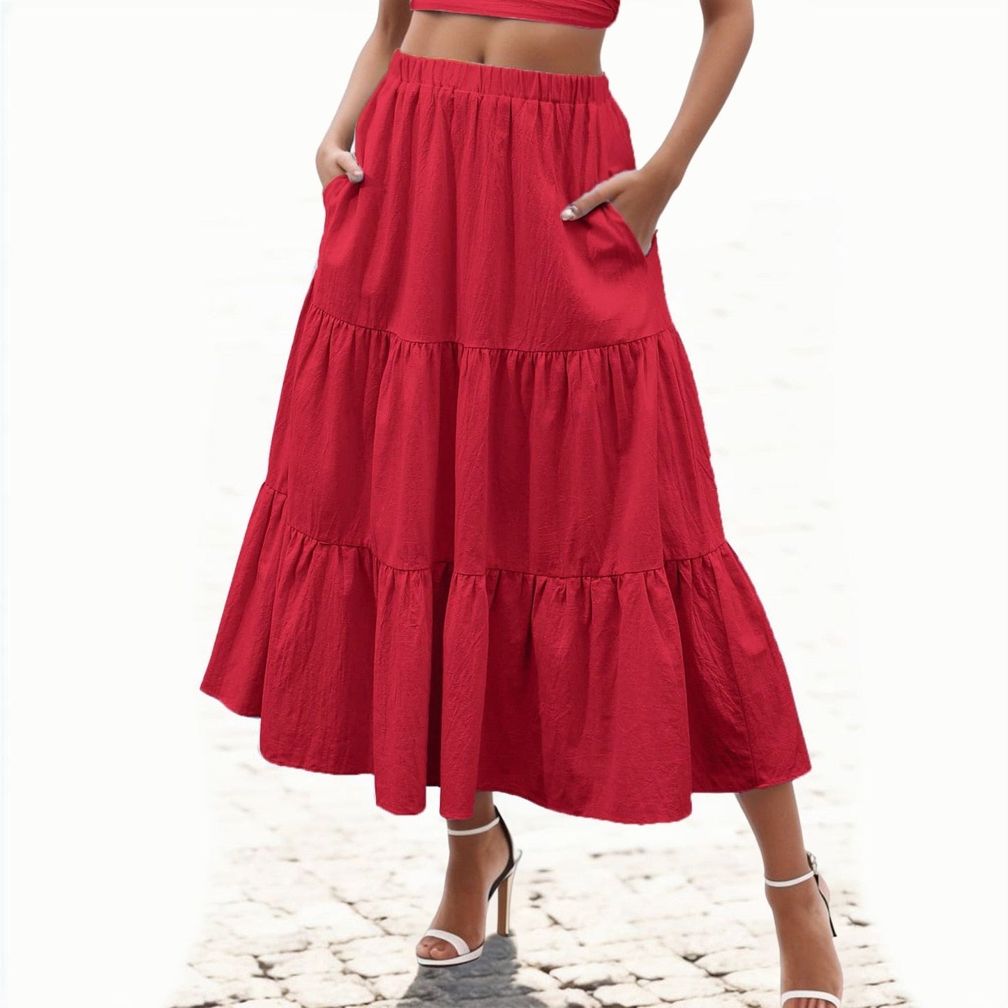 JuliaFashion-Chic Long Cake Pleated Skirt