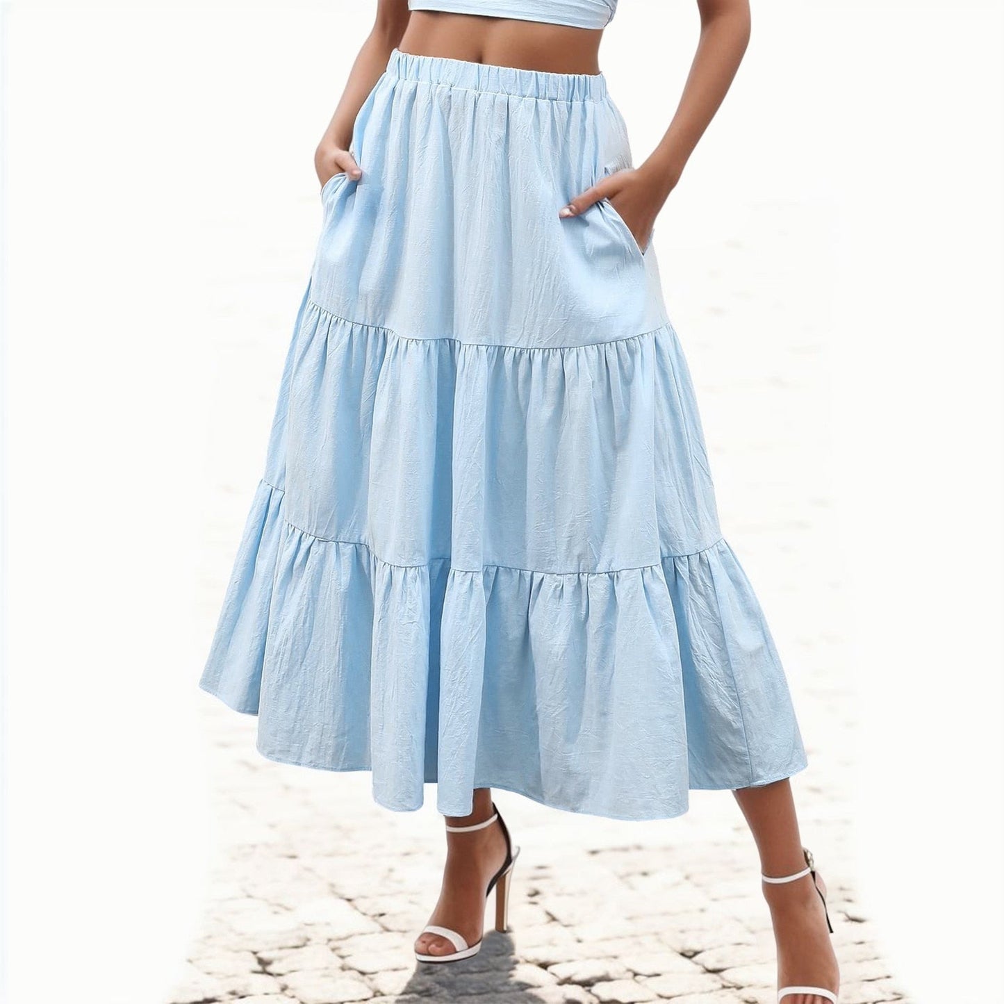 JuliaFashion-Chic Long Cake Pleated Skirt