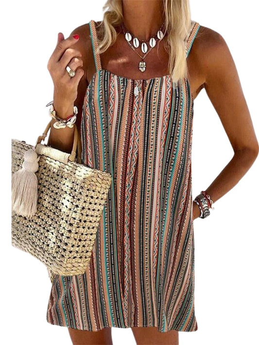 JuliaFashion - 2024 Summer Women'S Fashion Spaghetti Straps Mini Striped Dresses Camisole