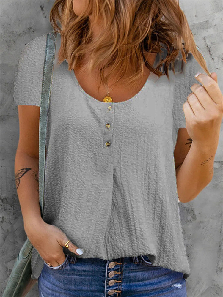 JuliaFashion - 2024 Summer Casual Solid Color Linen Cotton T-Shirt Blouse