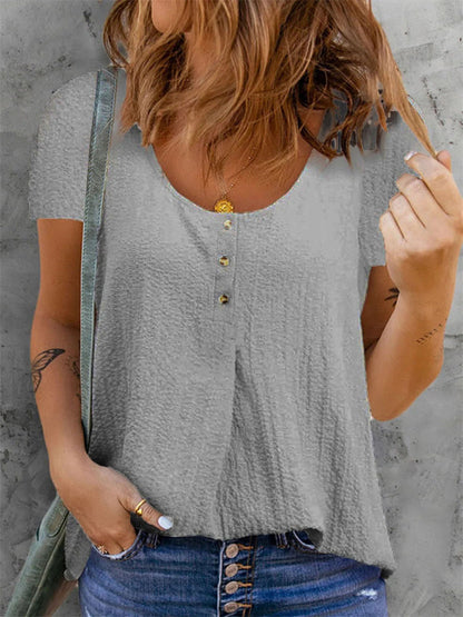 JuliaFashion - 2024 Summer Casual Solid Color Linen Cotton T-Shirt Blouse