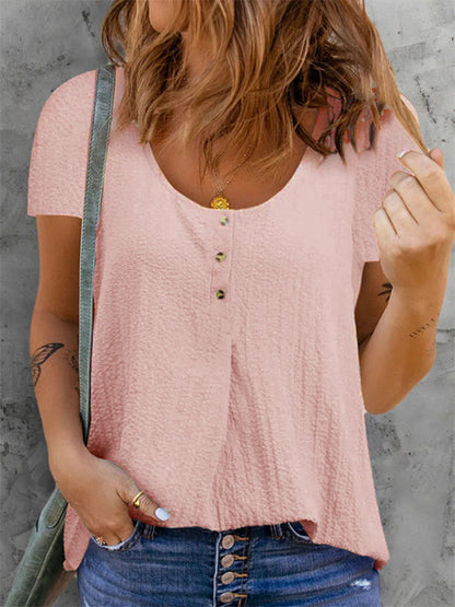 JuliaFashion - 2024 Summer Casual Solid Color Linen Cotton T-Shirt Blouse