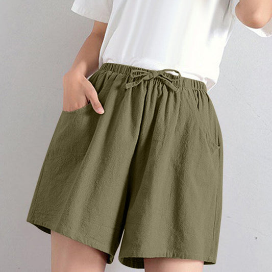 JuliaFashion-High Waist Oversize Cotton Linen Shorts