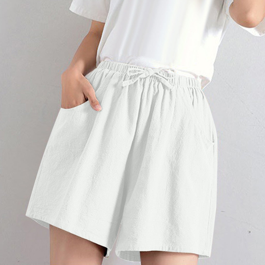 JuliaFashion-High Waist Oversize Cotton Linen Shorts