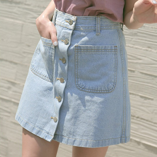 JuliaFashion - 2024 Simple All-match Korean Fashion Denim Skirt