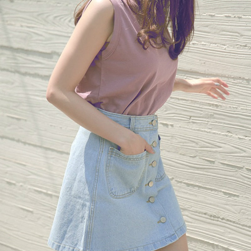 JuliaFashion - 2024 Simple All-match Korean Fashion Denim Skirt