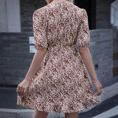 JuliaFashion-Floral Ruffles Sexy V-Neck Boho Dress