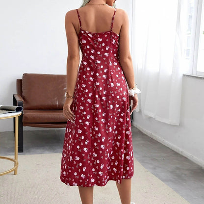 JuliaFashion - 2024 Spaghetti Strap Split Backless Boho Midcalf Dress