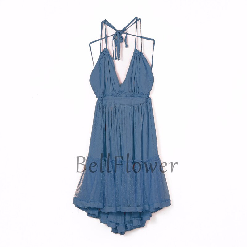 JuliaFashion - 2024 Sexy Lace-Up Backless Halter Boho Dress