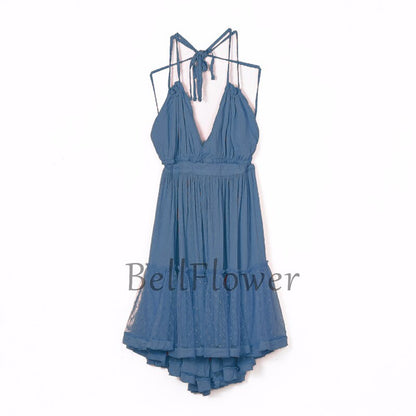 JuliaFashion - 2024 Sexy Lace-Up Backless Halter Boho Dress