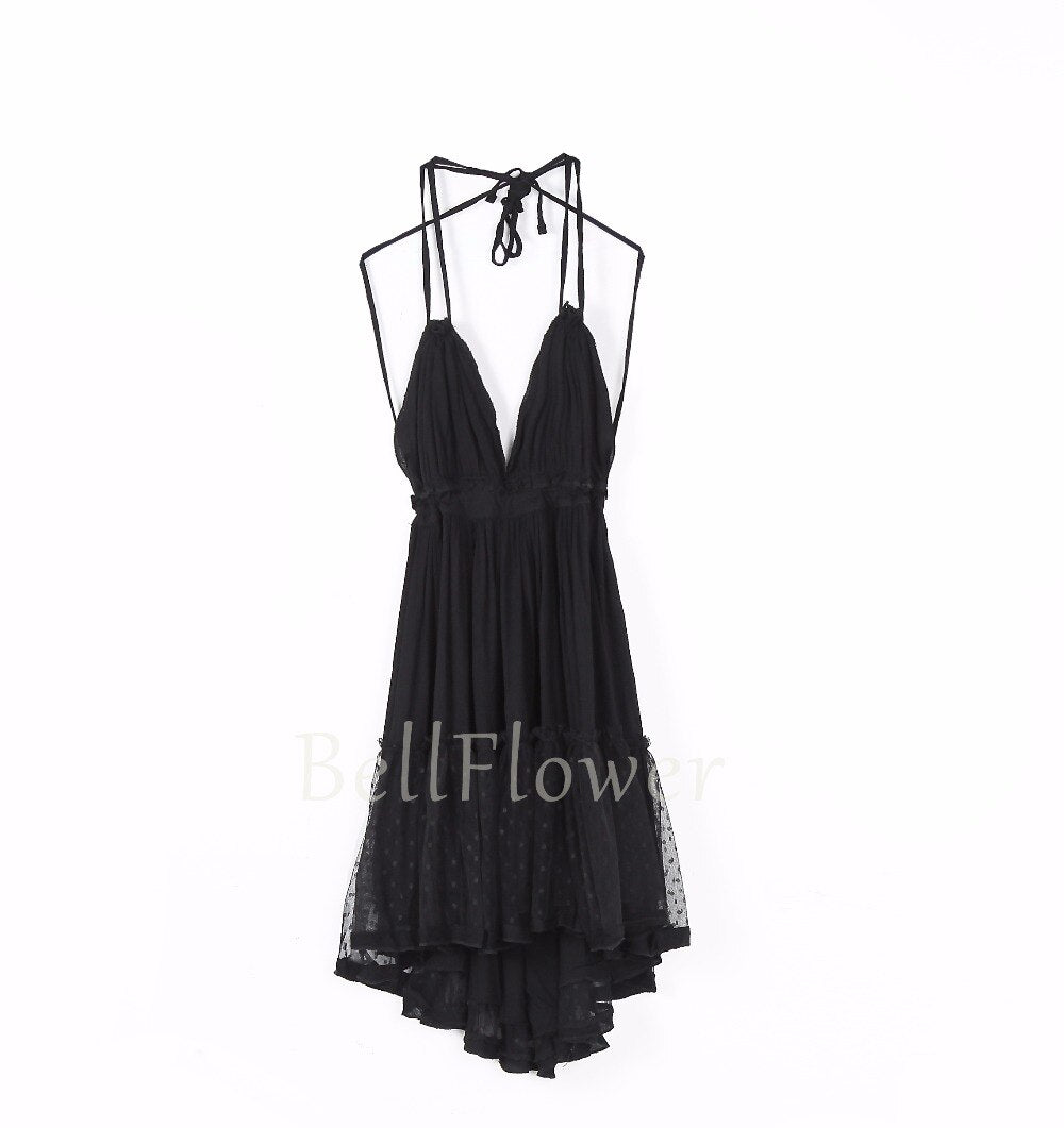 JuliaFashion - 2024 Sexy Lace-Up Backless Halter Boho Dress