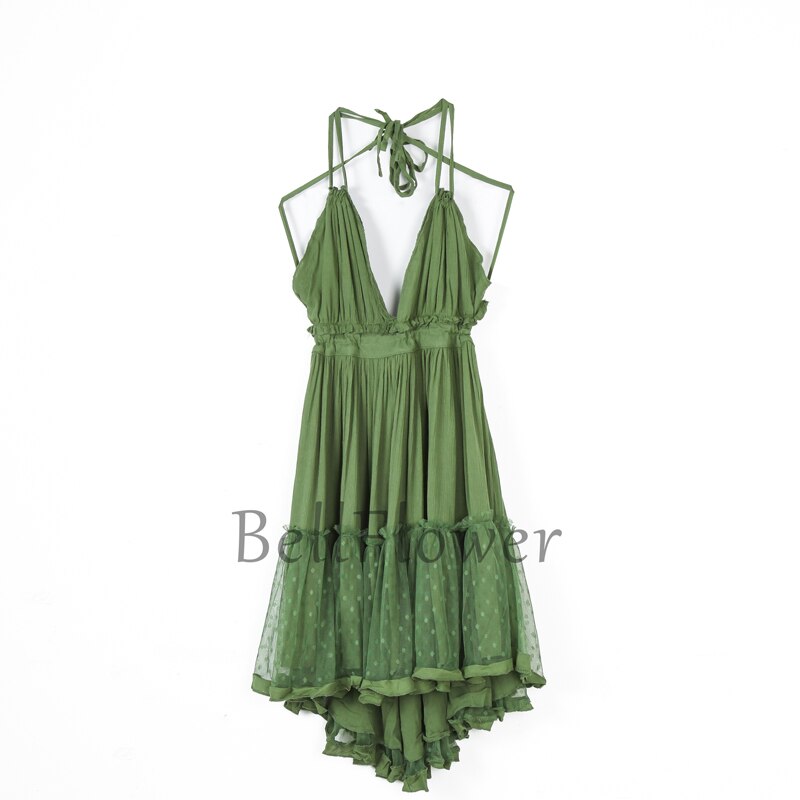 JuliaFashion - 2024 Sexy Lace-Up Backless Halter Boho Dress