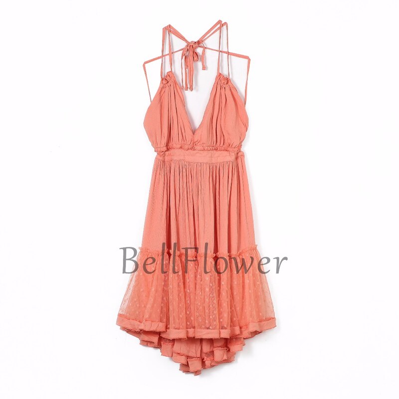 JuliaFashion - 2024 Sexy Lace-Up Backless Halter Boho Dress