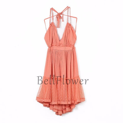 JuliaFashion - 2024 Sexy Lace-Up Backless Halter Boho Dress