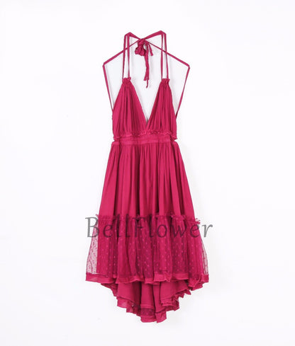 JuliaFashion - 2024 Sexy Lace-Up Backless Halter Boho Dress