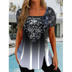 JuliaFashion - 2024 Women Ethnic Style Button Slit Short-sleeved Top Blouse