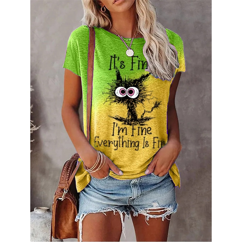 JuliaFashion - 2024 Summer New Women's Fashion T-shirt Round Neck Daily Top Shirt