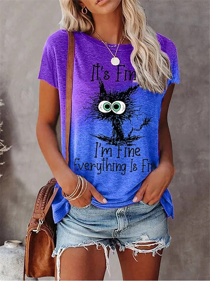 JuliaFashion - 2024 Summer New Women's Fashion T-shirt Round Neck Daily Top Shirt