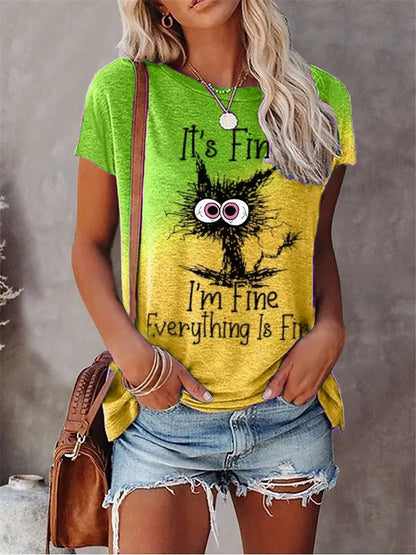 JuliaFashion - 2024 Summer New Women's Fashion T-shirt Round Neck Daily Top Shirt