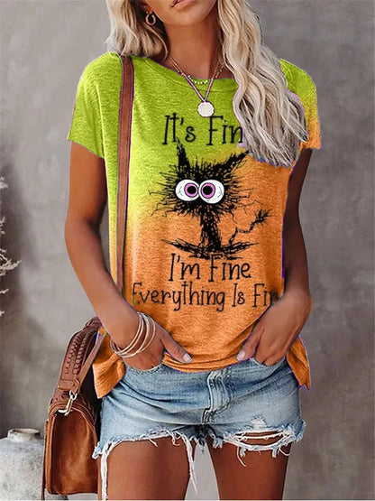 JuliaFashion - 2024 Summer New Women's Fashion T-shirt Round Neck Daily Top Shirt