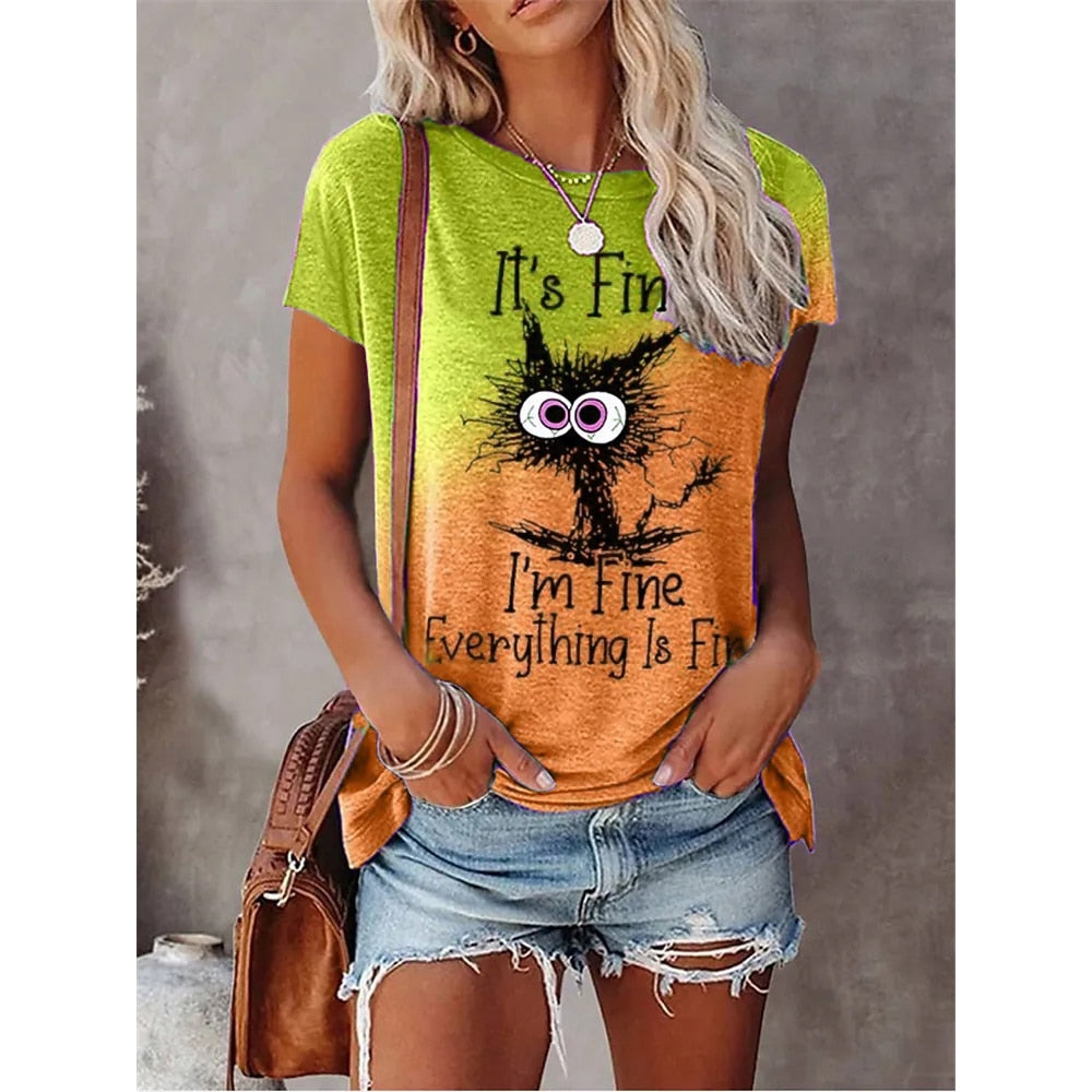 JuliaFashion - 2024 Summer New Women's Fashion T-shirt Round Neck Daily Top Shirt