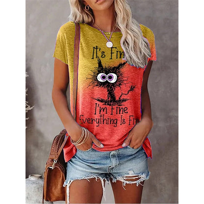 JuliaFashion - 2024 Summer New Women's Fashion T-shirt Round Neck Daily Top Shirt