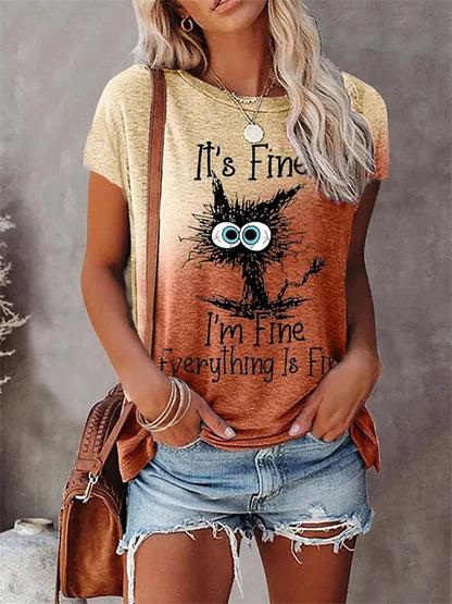 JuliaFashion - 2024 Summer New Women's Fashion T-shirt Round Neck Daily Top Shirt