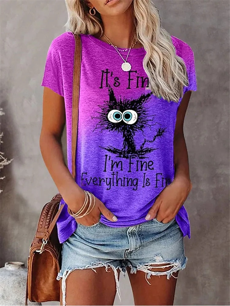 JuliaFashion - 2024 Summer New Women's Fashion T-shirt Round Neck Daily Top Shirt