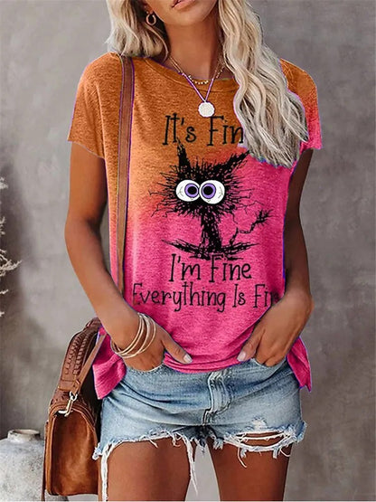 JuliaFashion - 2024 Summer New Women's Fashion T-shirt Round Neck Daily Top Shirt