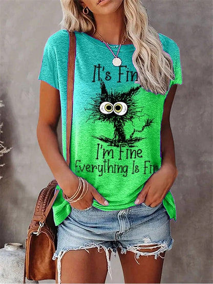 JuliaFashion - 2024 Summer New Women's Fashion T-shirt Round Neck Daily Top Shirt