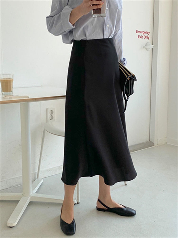 JuliaFashion-Casual Midi Silk Fashion Skirt