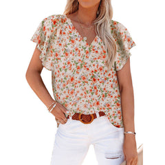 JuliaFashion - 2024 Women V-neck Printing Leisure Female Short Sleeves T-shirts