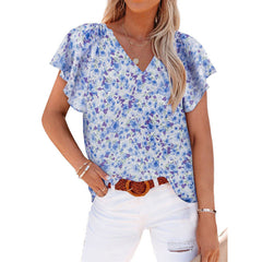JuliaFashion - 2024 Women V-neck Printing Leisure Female Short Sleeves T-shirts
