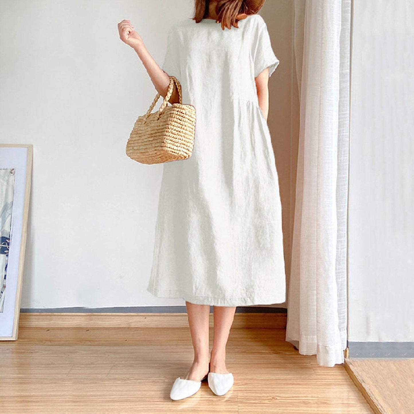 JuliaFashion - 2024 Short Sleeve Casual Loose Midi Dress
