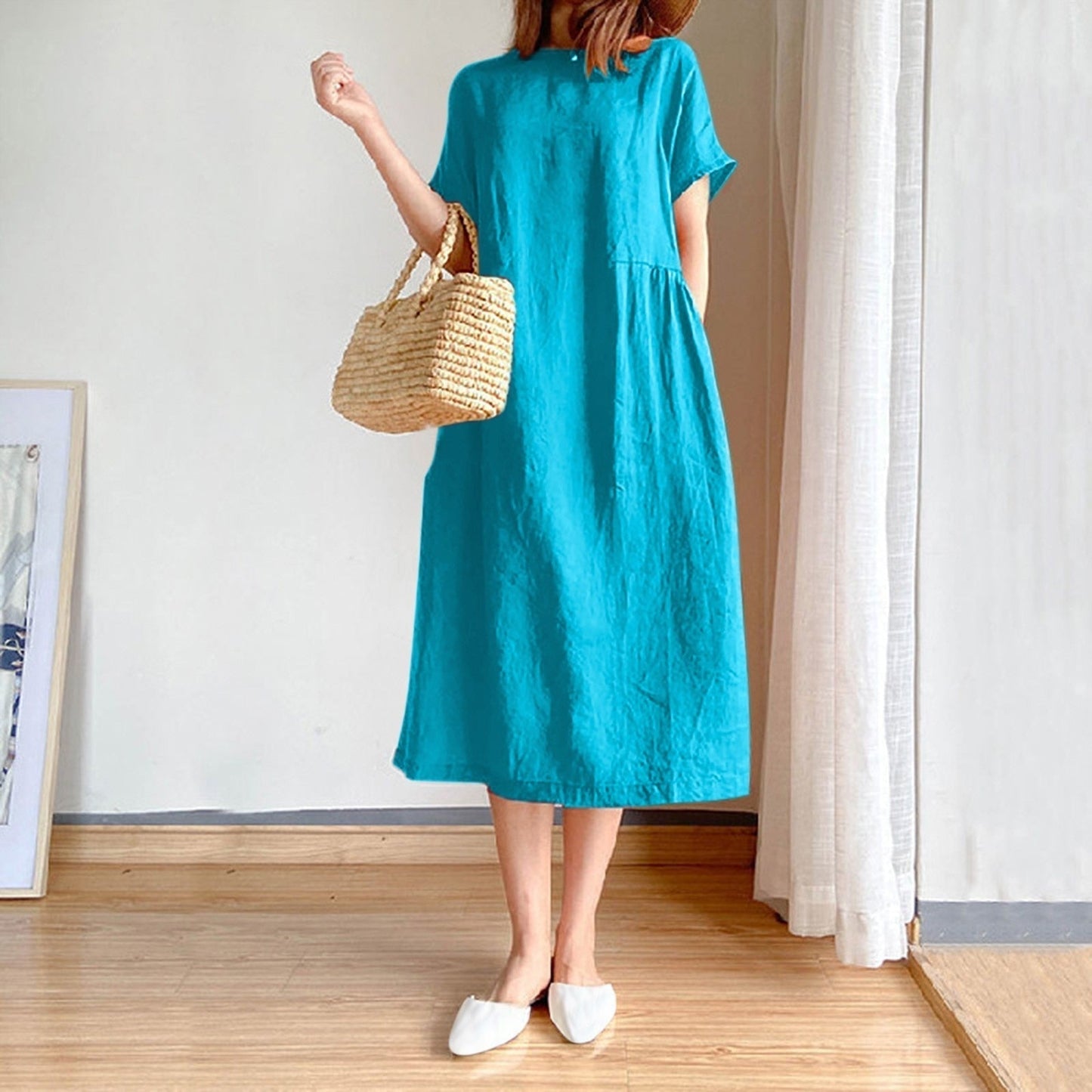 JuliaFashion - 2024 Short Sleeve Casual Loose Midi Dress
