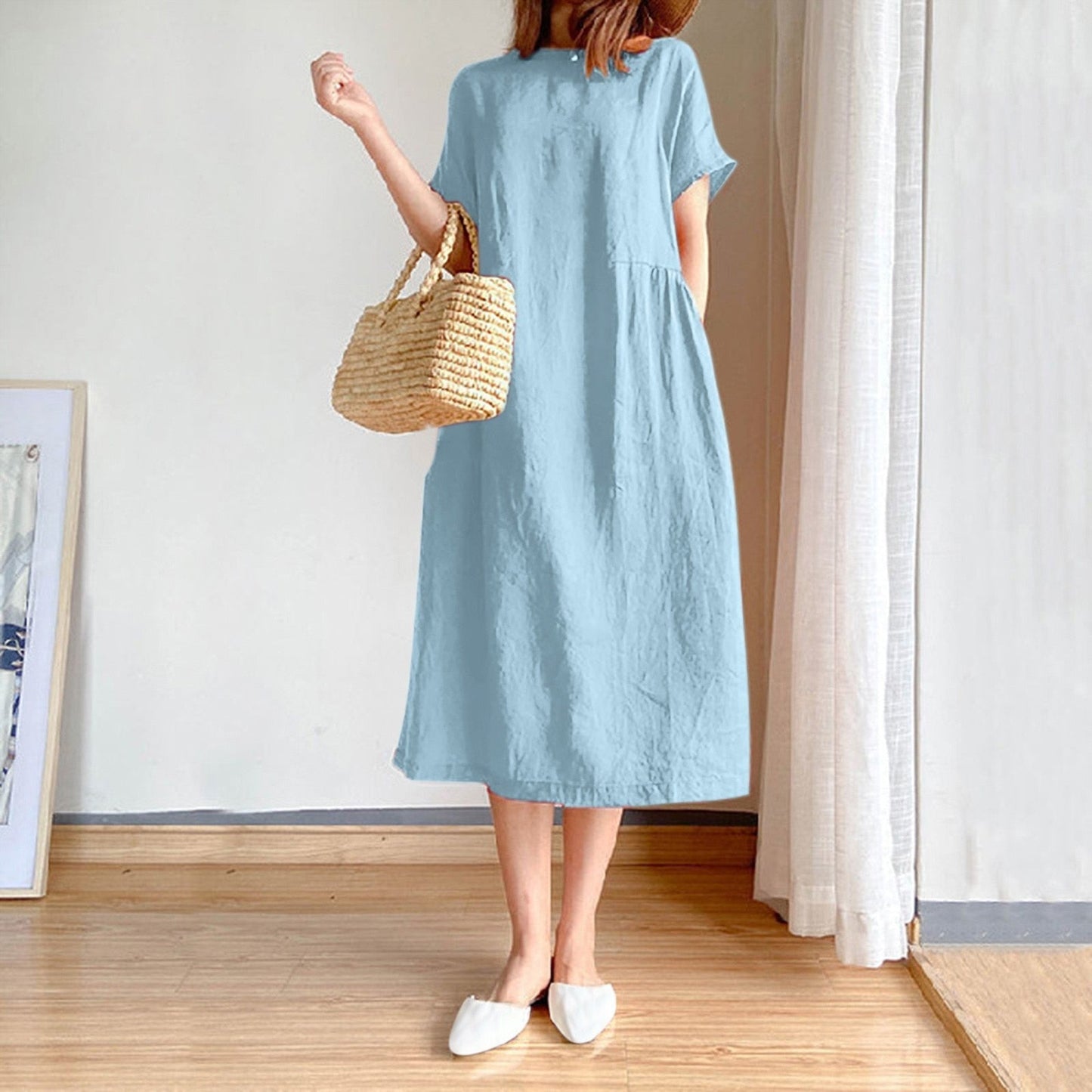 JuliaFashion - 2024 Short Sleeve Casual Loose Midi Dress