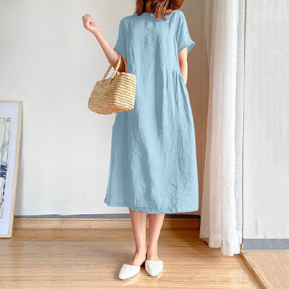 JuliaFashion - 2024 Short Sleeve Casual Loose Midi Dress