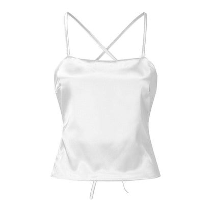 JuliaFashion - 2024 Sexy Lace-Up Satin Silk Cami Tops