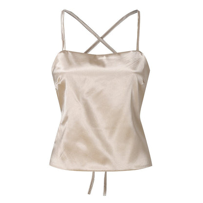 JuliaFashion - 2024 Sexy Lace-Up Satin Silk Cami Tops