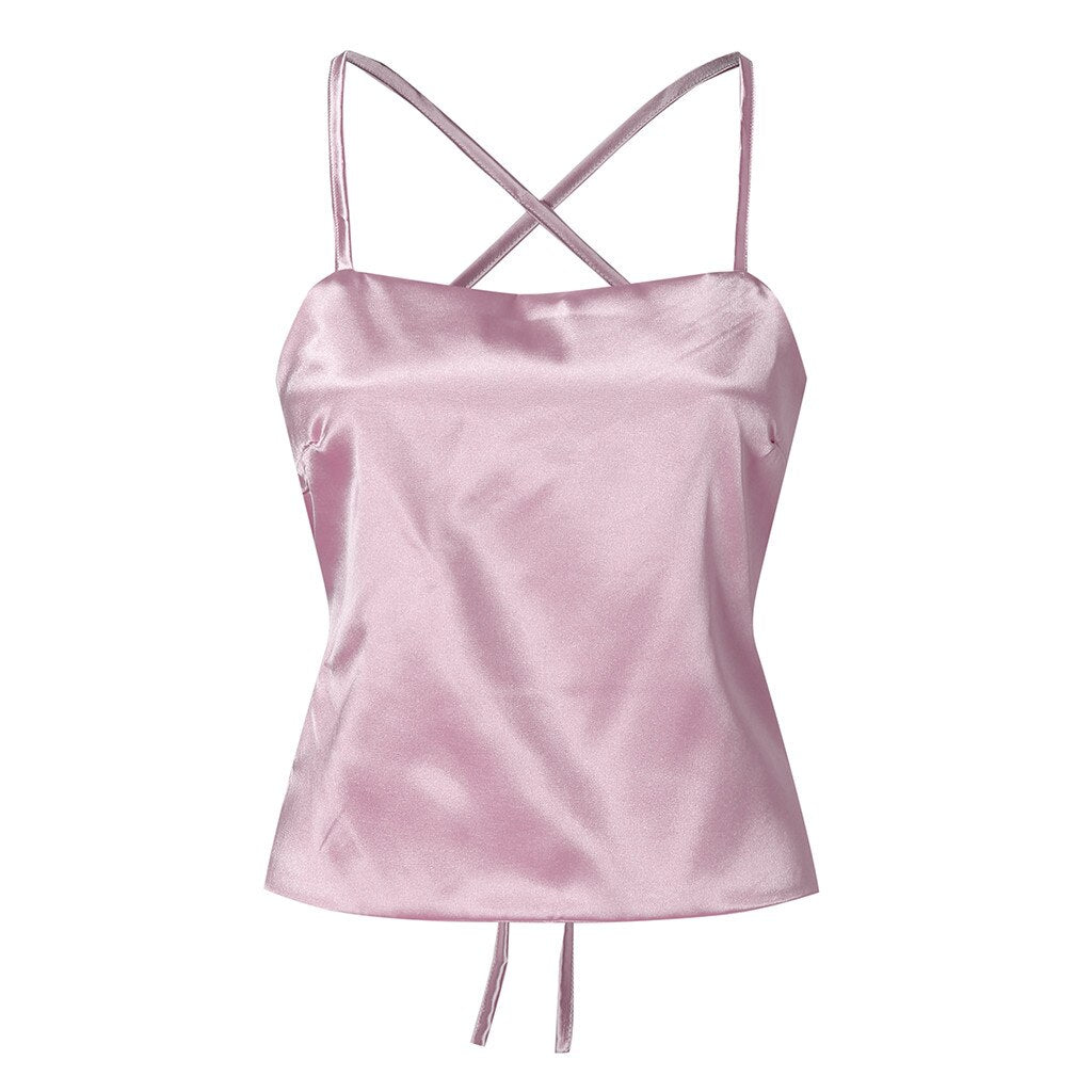 JuliaFashion - 2024 Sexy Lace-Up Satin Silk Cami Tops